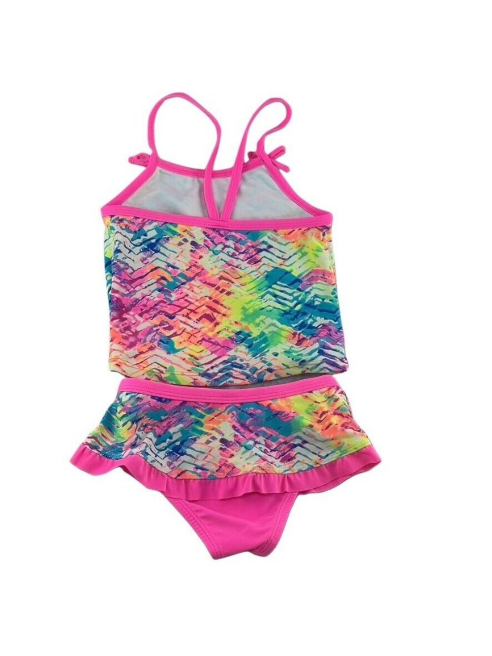 Laguna Girls Multicolor Tiered Tankini Swimsuit Size 5 Neon Chevron Print Adjust - Picture 4 of 7